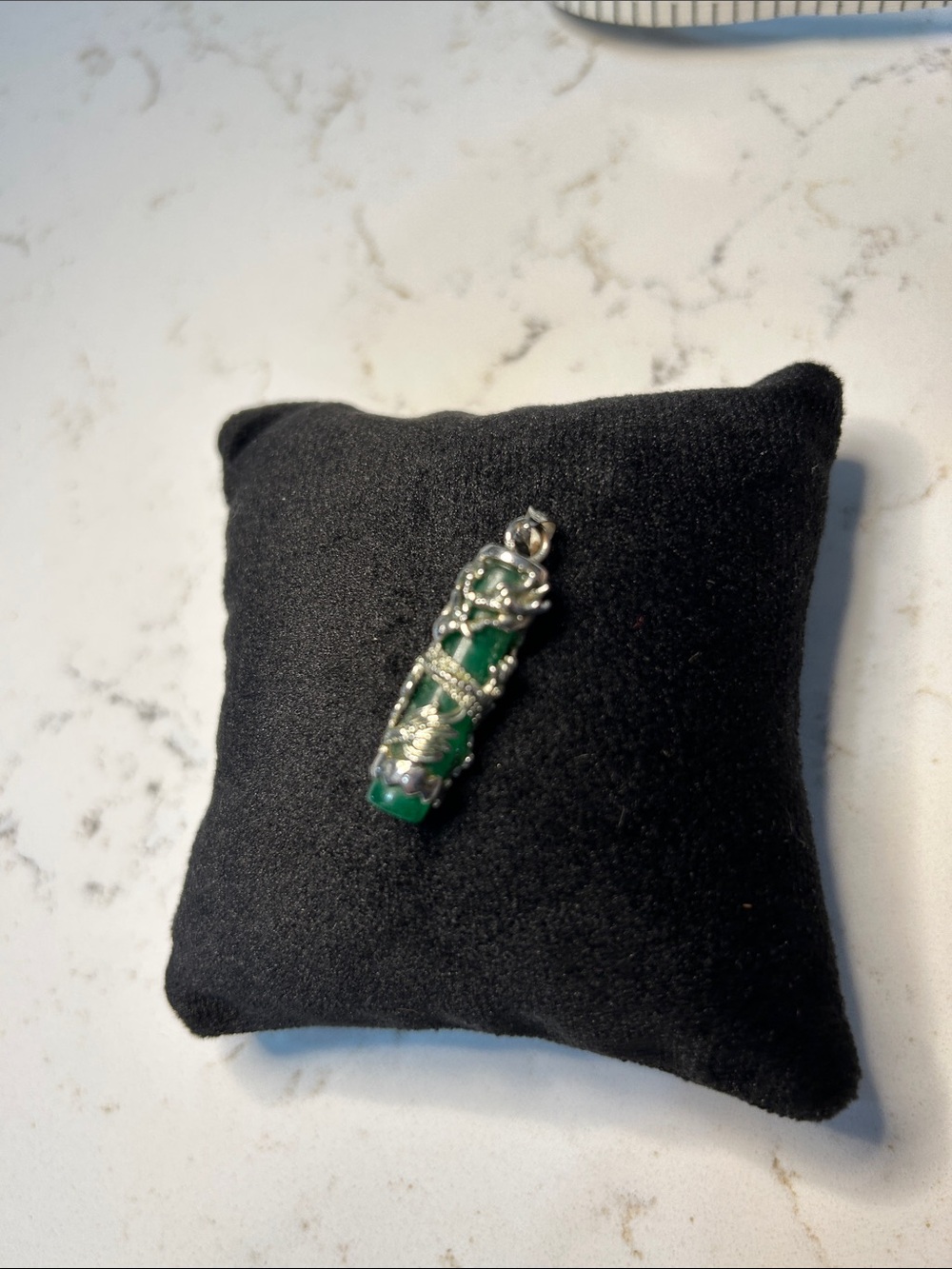18K G.P. Dragon and Green Jade Gemstone Pendant Necklace Charm